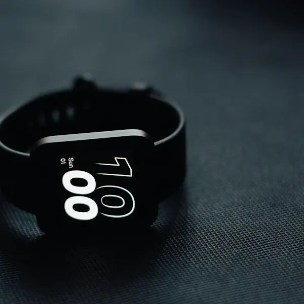 A dark smartwatch on a table